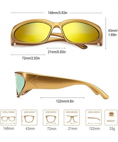 Y2K Wrap Around Sunglasses for Men Women 2000s Accessories Cool Cyber Glasses Sports Biker Rider Shades Shield UV400 Gold Yel...