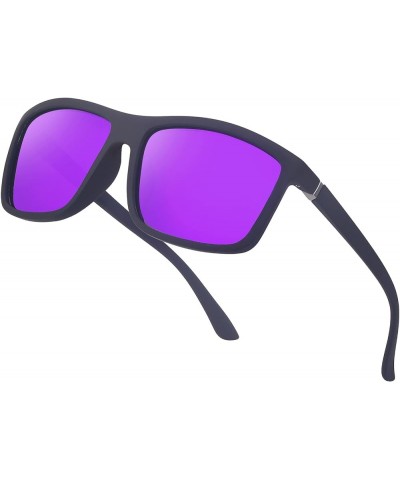 Men's Sports Polarized Sunglasses Square Frame Glasses NP1007 A05 Matteblack Frame/Purple Mirror Lens $9.85 Square