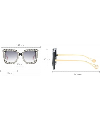 Trendy Rhinestone Square Sunglasses Women Oversized Crystal Frame pearl Gradient Lens Eyeglasses 2pcs-black&leopard $11.56 Ov...