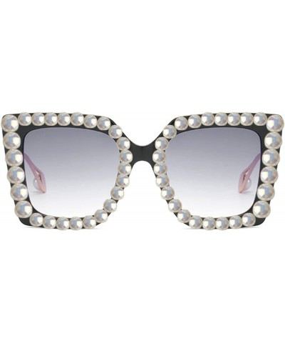 Trendy Rhinestone Square Sunglasses Women Oversized Crystal Frame pearl Gradient Lens Eyeglasses 2pcs-black&leopard $11.56 Ov...