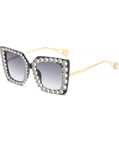 Trendy Rhinestone Square Sunglasses Women Oversized Crystal Frame pearl Gradient Lens Eyeglasses 2pcs-black&leopard $11.56 Ov...