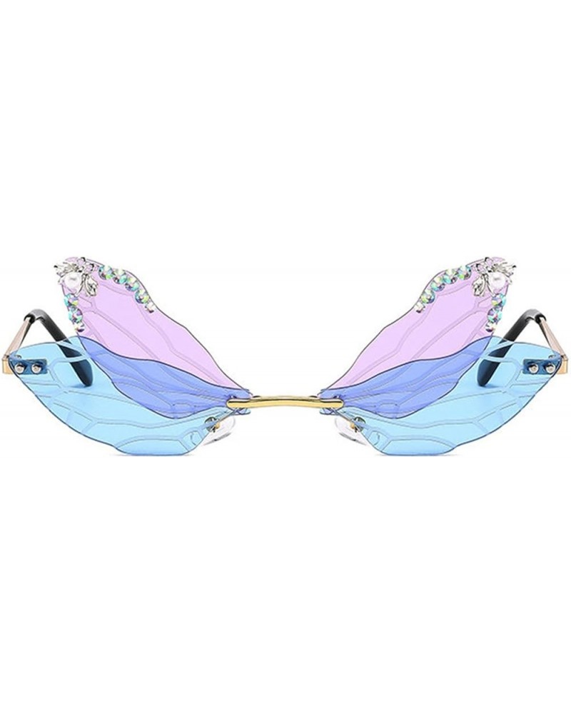 Rimless Dragonfly Sunglasses Women Luxury Glitter Sun Glasses Ladies Rhinestone Frameless Eyeglasses Purple Blue $10.14 Butte...