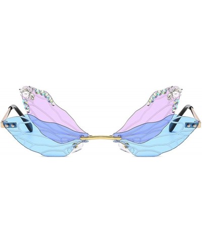 Rimless Dragonfly Sunglasses Women Luxury Glitter Sun Glasses Ladies Rhinestone Frameless Eyeglasses Purple Blue $10.14 Butte...