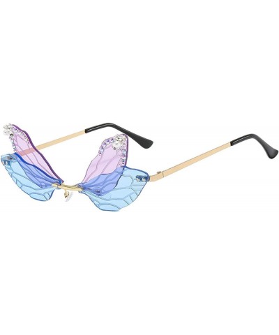 Rimless Dragonfly Sunglasses Women Luxury Glitter Sun Glasses Ladies Rhinestone Frameless Eyeglasses Purple Blue $10.14 Butte...