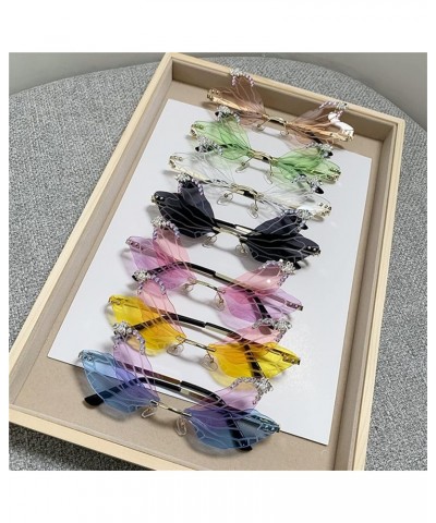 Rimless Dragonfly Sunglasses Women Luxury Glitter Sun Glasses Ladies Rhinestone Frameless Eyeglasses Purple Blue $10.14 Butte...