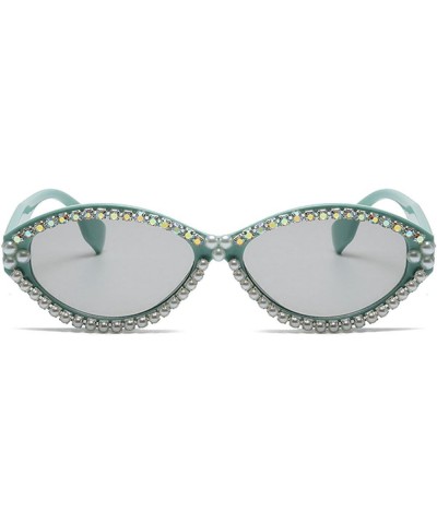 2023 Vintage Pearl Rhinestone Oval Sunglasses Women Fashion Diamond Small Cat Sun Glasses Men Green Grey $11.20 Designer