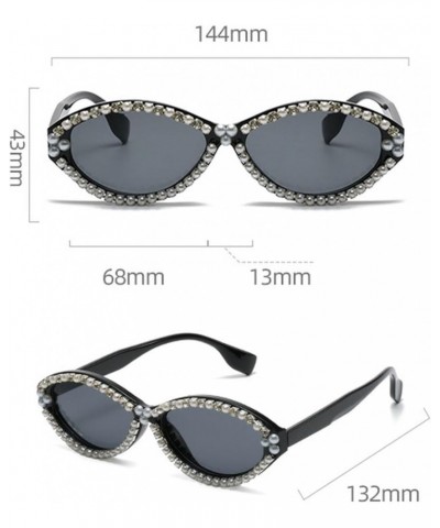 2023 Vintage Pearl Rhinestone Oval Sunglasses Women Fashion Diamond Small Cat Sun Glasses Men Green Grey $11.20 Designer