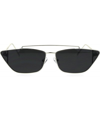 Womens Metal Rim Rectangular Cat Eye Retro Double Bridge Sunglasses Silver Black $10.99 Cat Eye