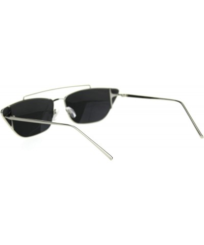 Womens Metal Rim Rectangular Cat Eye Retro Double Bridge Sunglasses Silver Black $10.99 Cat Eye