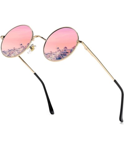 Retro Small Round Polarized Sunglasses for Women Men Vintage Metal Circle Frame Tint Lens Glasses Gold Frame/Pink Lens $8.27 ...