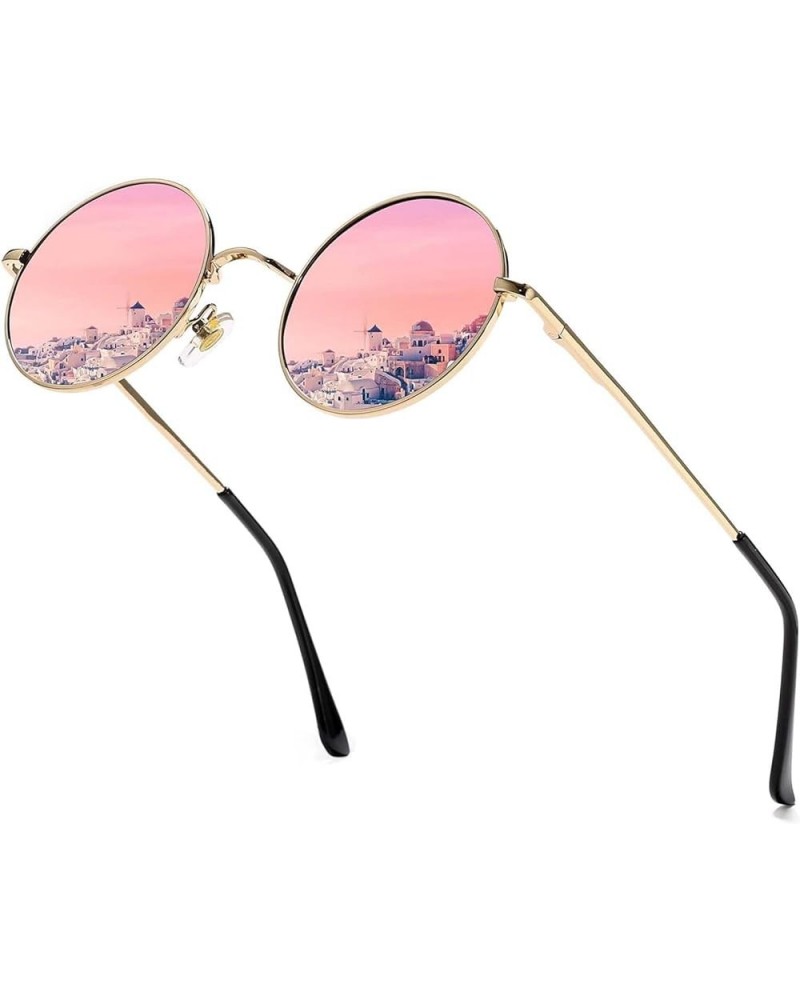 Retro Small Round Polarized Sunglasses for Women Men Vintage Metal Circle Frame Tint Lens Glasses Gold Frame/Pink Lens $8.27 ...