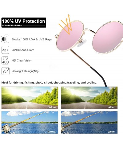 Retro Small Round Polarized Sunglasses for Women Men Vintage Metal Circle Frame Tint Lens Glasses Gold Frame/Pink Lens $8.27 ...