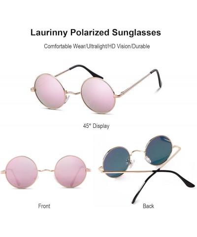 Retro Small Round Polarized Sunglasses for Women Men Vintage Metal Circle Frame Tint Lens Glasses Gold Frame/Pink Lens $8.27 ...