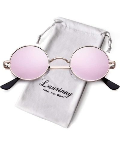 Retro Small Round Polarized Sunglasses for Women Men Vintage Metal Circle Frame Tint Lens Glasses Gold Frame/Pink Lens $8.27 ...