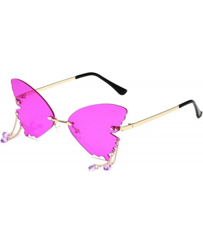 Tassel Pendant Butterfly Sunglasses For Women's Transparent Candy Party Rimless Glasses 2pcs-navy Purple&green $11.31 Butterfly