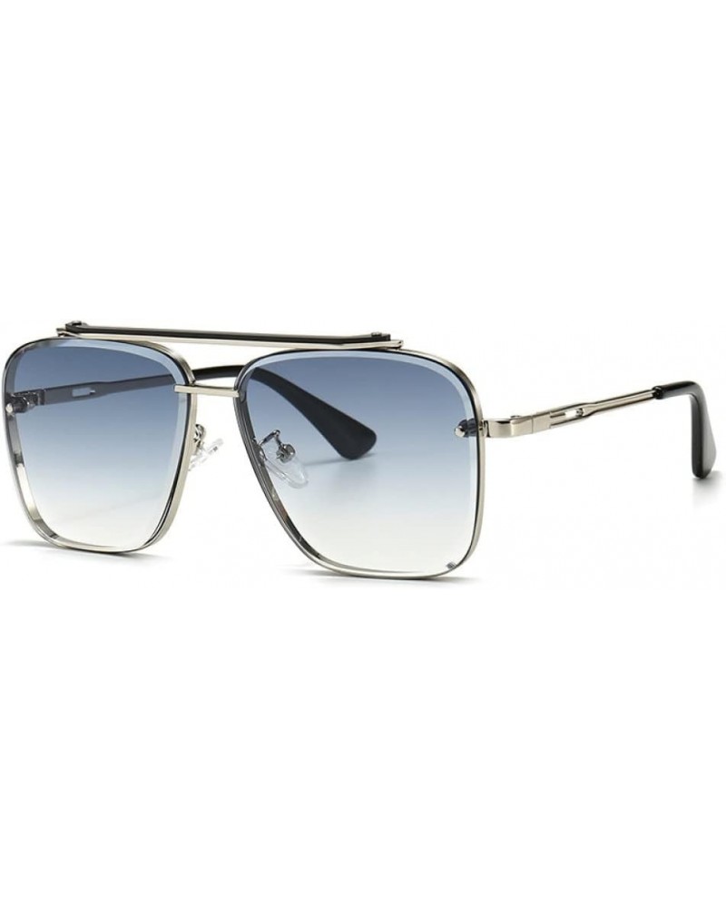 Style Gradient Sunglasses Cool Men Vintage Sun Glasses Oculos De Sol C2 Silver Blue $24.19 Rectangular