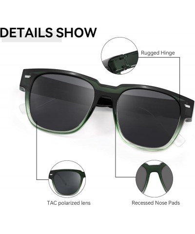 Fit Over Glasses Sunglasses for Women Men, Square Polarized Wear Over Eyeglasses UV400 Protection A03 Gradient Green Frame/Gr...