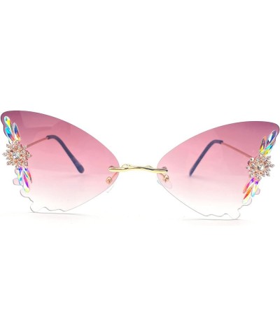 Luxury Rhinestone Butterfly Sunglasses for Women Rimless Diamond bling Sunglasses Cute Female Butterfly Glasses Brown $8.67 B...