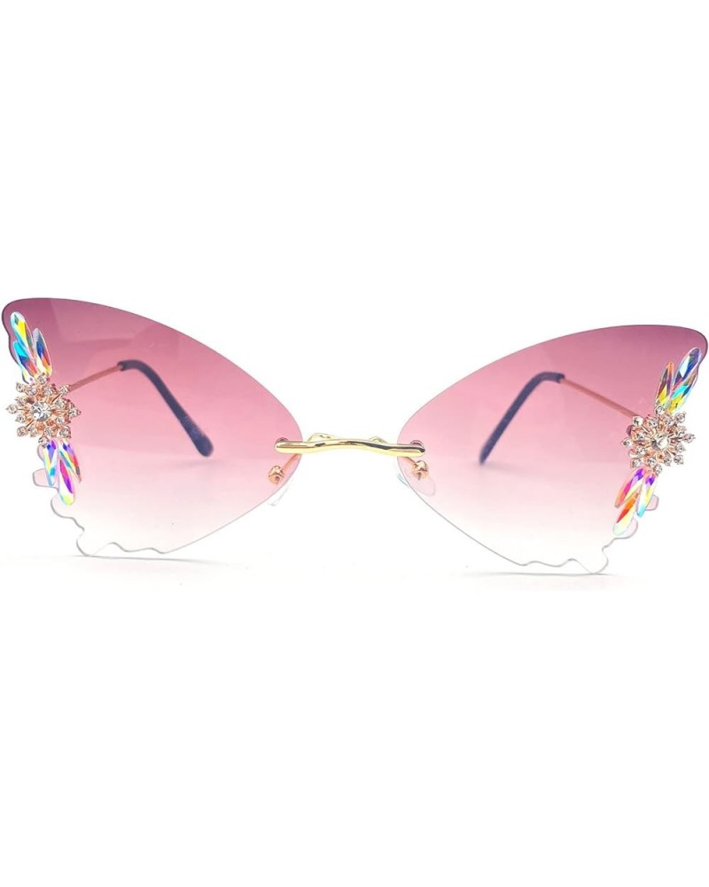 Luxury Rhinestone Butterfly Sunglasses for Women Rimless Diamond bling Sunglasses Cute Female Butterfly Glasses Brown $8.67 B...