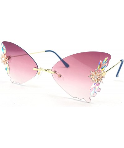 Luxury Rhinestone Butterfly Sunglasses for Women Rimless Diamond bling Sunglasses Cute Female Butterfly Glasses Brown $8.67 B...