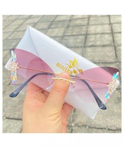 Luxury Rhinestone Butterfly Sunglasses for Women Rimless Diamond bling Sunglasses Cute Female Butterfly Glasses Brown $8.67 B...