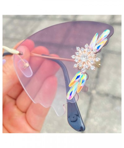 Luxury Rhinestone Butterfly Sunglasses for Women Rimless Diamond bling Sunglasses Cute Female Butterfly Glasses Brown $8.67 B...