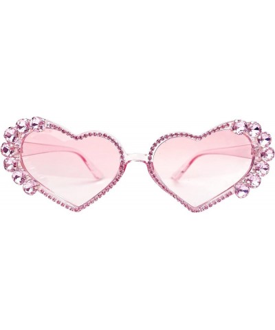 Diamond Heart Shaped Sunglasses for Women Vintage Rhinestone Sunglasses Bride Bridesmaid bling Party Glasses UV400 Pink $10.1...