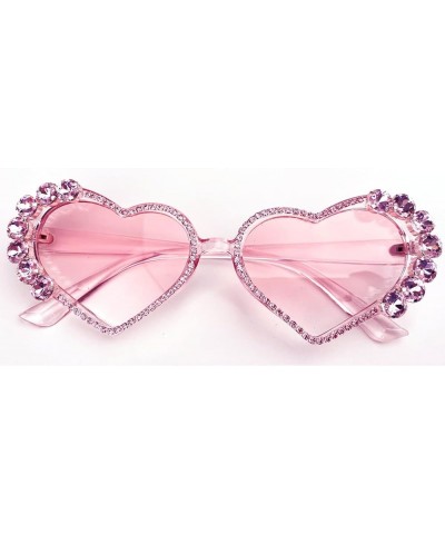 Diamond Heart Shaped Sunglasses for Women Vintage Rhinestone Sunglasses Bride Bridesmaid bling Party Glasses UV400 Pink $10.1...