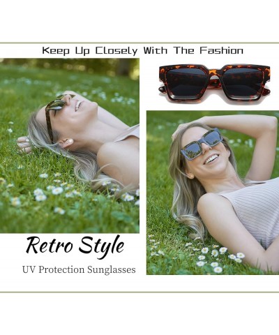 Thick Square Frame Sunglasses for Women Men Retro Chunky Rectangle Sun Glasses Fashion Black Shades A7 Tortoise Frame/Grey Le...