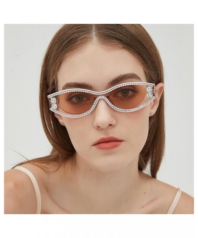 Rhinestone Round Sunglasses Women 2023 Fashion Crystal Diamond Oval Party jewelry Punk hip hop Sun Glasses Orange $9.24 Oval