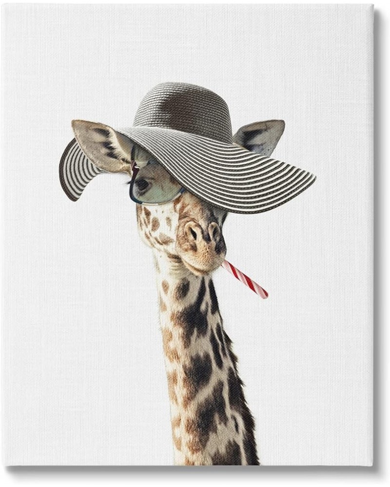 Trendy Giraffe Striped Sun Hat Sunglasses Portrait, Design by Tai Prints, 24 x 30, Off-White Gallery Wrapped Canvas 30 x 40 $...