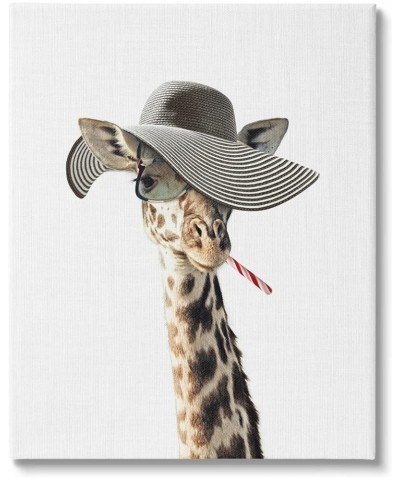 Trendy Giraffe Striped Sun Hat Sunglasses Portrait, Design by Tai Prints, 24 x 30, Off-White Gallery Wrapped Canvas 30 x 40 $...