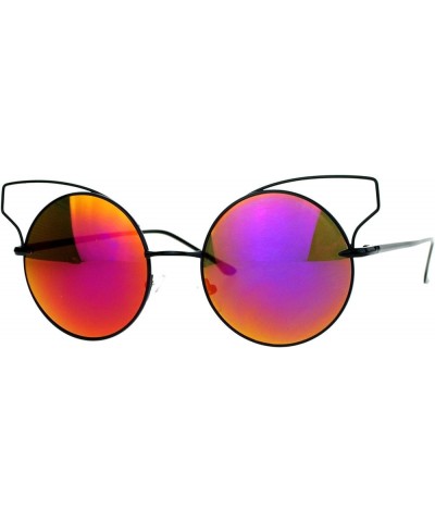 High Fashion Womens Sunglasses Round Cateye Wire Metal Mirror Lens Black (Purple Mirror) $8.45 Round