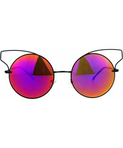 High Fashion Womens Sunglasses Round Cateye Wire Metal Mirror Lens Black (Purple Mirror) $8.45 Round