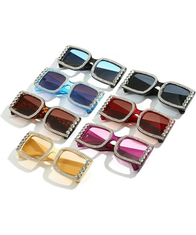 Square Diamond Sunglasses for Women Retro Fashion Shiny Rhinestone Sun Glasses Ladies Jewelry Party Festival Sunglasses Black...