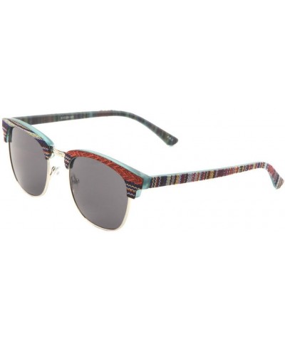 Native American Tribal Print Fabric Arms Horned Rimmed Sunglasses Apachee - Green & Silver Frame Black $10.59 Square