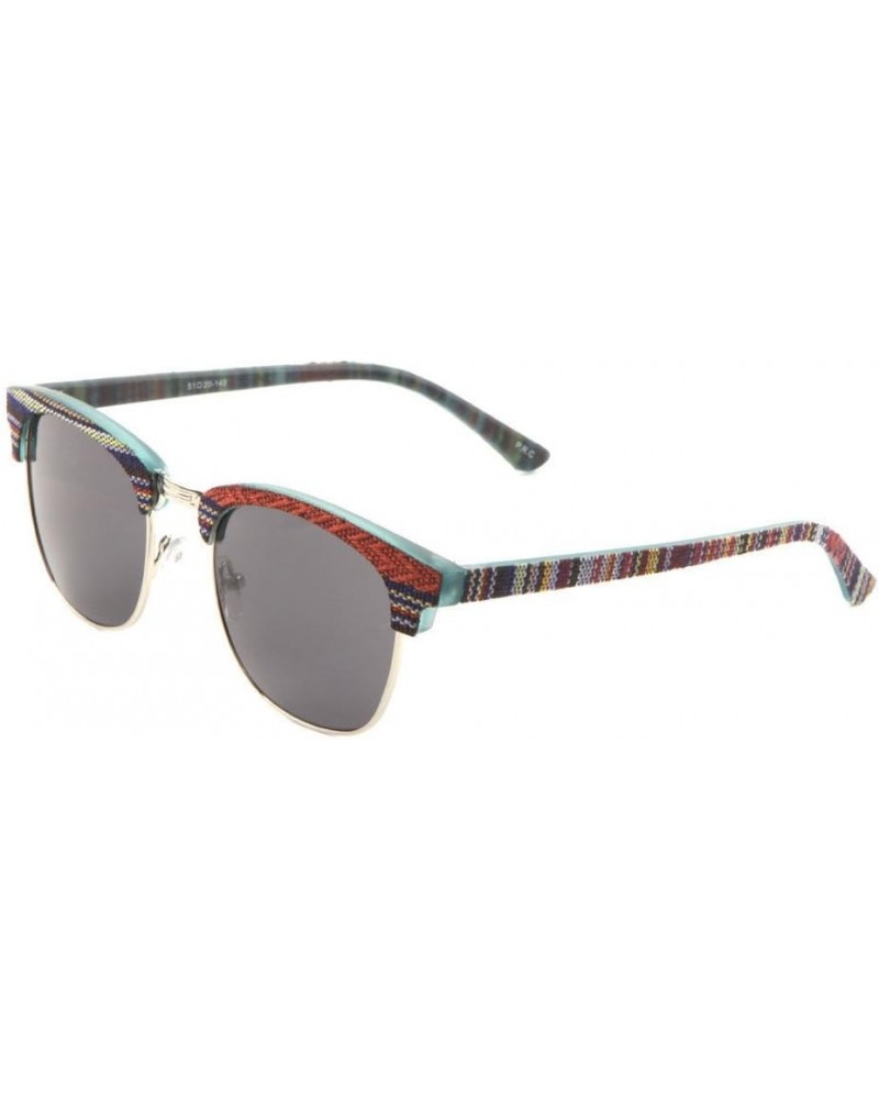 Native American Tribal Print Fabric Arms Horned Rimmed Sunglasses Apachee - Green & Silver Frame Black $10.59 Square