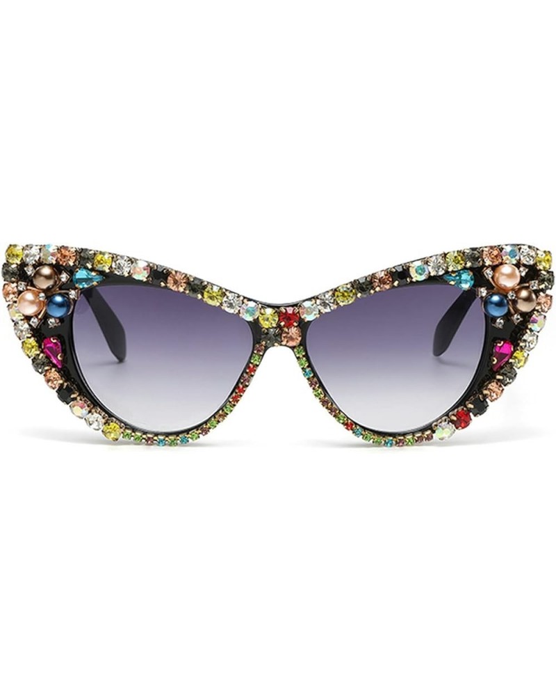 Oversized Diamond Sunglasses Women Fashion Cat Eye Rhinestone Sunglasses Crystal Jeweled Frame Costume Party Eyewear Blue $11...