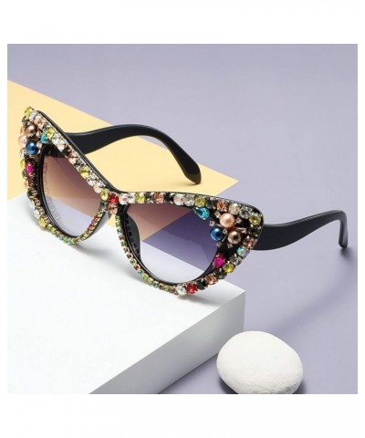 Oversized Diamond Sunglasses Women Fashion Cat Eye Rhinestone Sunglasses Crystal Jeweled Frame Costume Party Eyewear Blue $11...