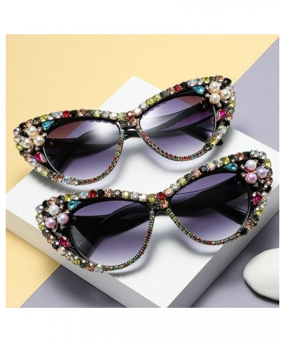 Oversized Diamond Sunglasses Women Fashion Cat Eye Rhinestone Sunglasses Crystal Jeweled Frame Costume Party Eyewear Blue $11...