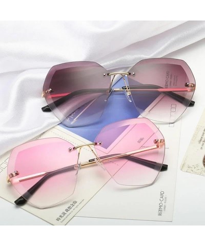 Fashionable Square Rimless Pilot Sunglasses for Women - Oversized Shades with Gradient Lens and Rivet Detail C22 $10.66 Overs...