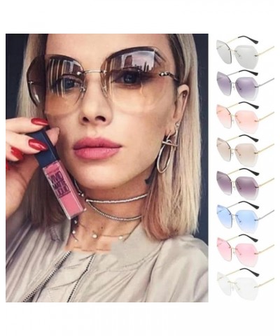 Fashionable Square Rimless Pilot Sunglasses for Women - Oversized Shades with Gradient Lens and Rivet Detail C22 $10.66 Overs...