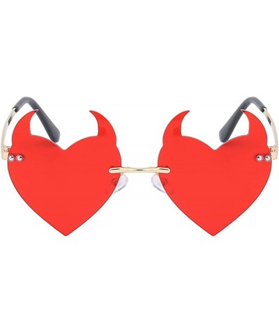 2022 Unique Devil Sunglasses Women Metal Rimless Heart Sunglasses Trendy Ladies Funny Party Glasses 2pcs-black&red $9.87 Rimless