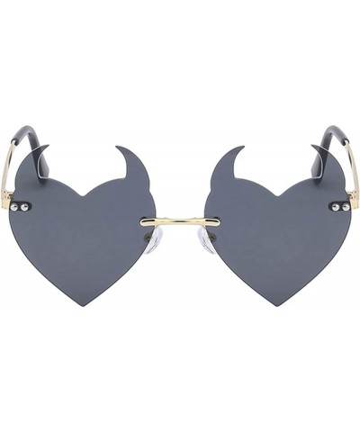 2022 Unique Devil Sunglasses Women Metal Rimless Heart Sunglasses Trendy Ladies Funny Party Glasses 2pcs-black&red $9.87 Rimless