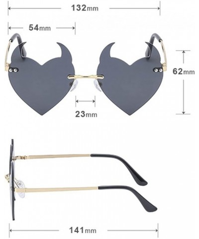 2022 Unique Devil Sunglasses Women Metal Rimless Heart Sunglasses Trendy Ladies Funny Party Glasses 2pcs-black&red $9.87 Rimless