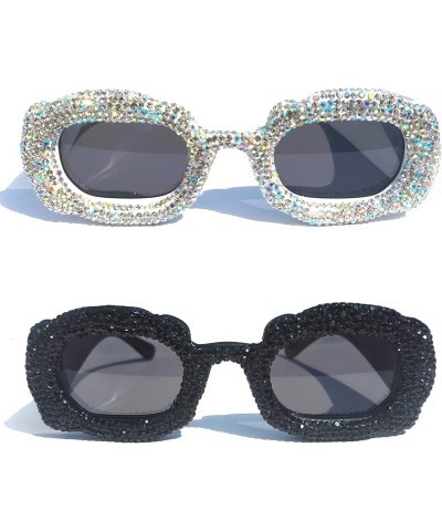 2023 Fashion Square Rhinestone Sunglasses Women Luxury bling Crystal Crystal Costume Party Sunglasses for Women Black+white $...