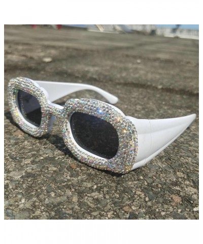 2023 Fashion Square Rhinestone Sunglasses Women Luxury bling Crystal Crystal Costume Party Sunglasses for Women Black+white $...