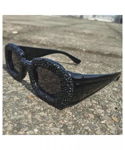 2023 Fashion Square Rhinestone Sunglasses Women Luxury bling Crystal Crystal Costume Party Sunglasses for Women Black+white $...