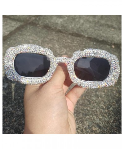 2023 Fashion Square Rhinestone Sunglasses Women Luxury bling Crystal Crystal Costume Party Sunglasses for Women Black+white $...