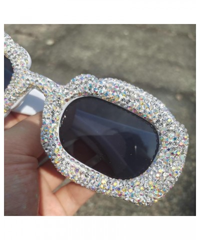 2023 Fashion Square Rhinestone Sunglasses Women Luxury bling Crystal Crystal Costume Party Sunglasses for Women Black+white $...